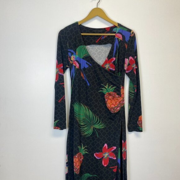 Soft Surroundings Wear Anywhere Tropical Floral Bird Faux Wrap Maxi Dress - Picture 3 of 16